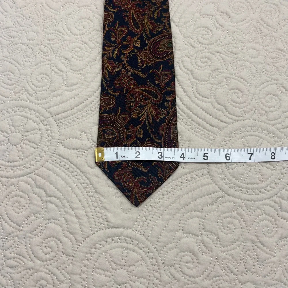 Polo Ralph Lauren Mens Silk Paisley Tie Navy Blue Red Gold Made in USA Hand Made